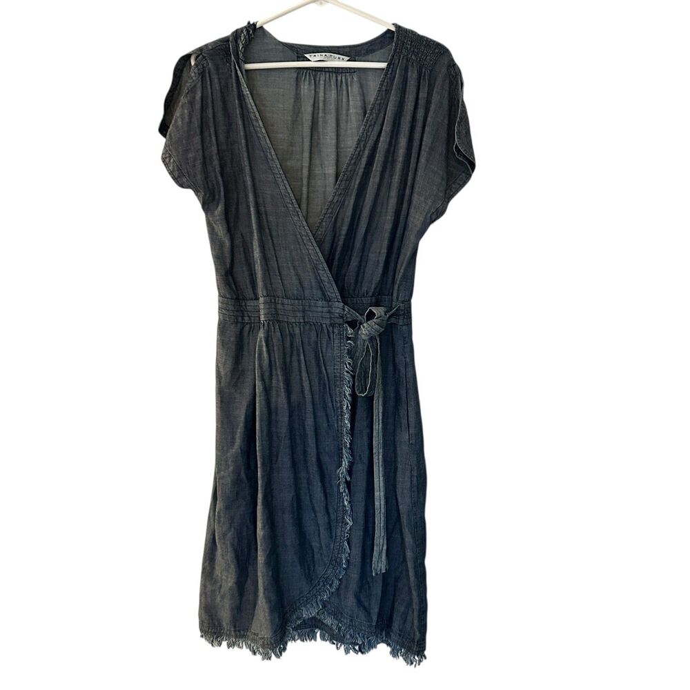 Trina‎ Turk Blue Short Sleeve Wrap Midi Dress with Raw Hem – Size S (Estimated)
